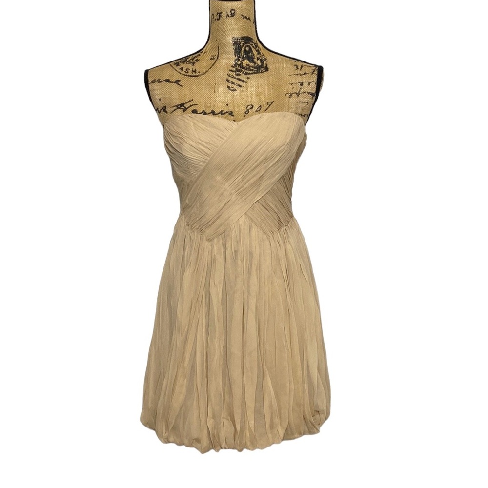 Tibi Pleated Silk Chiffon Strapless Cocktail Mini Dress 4